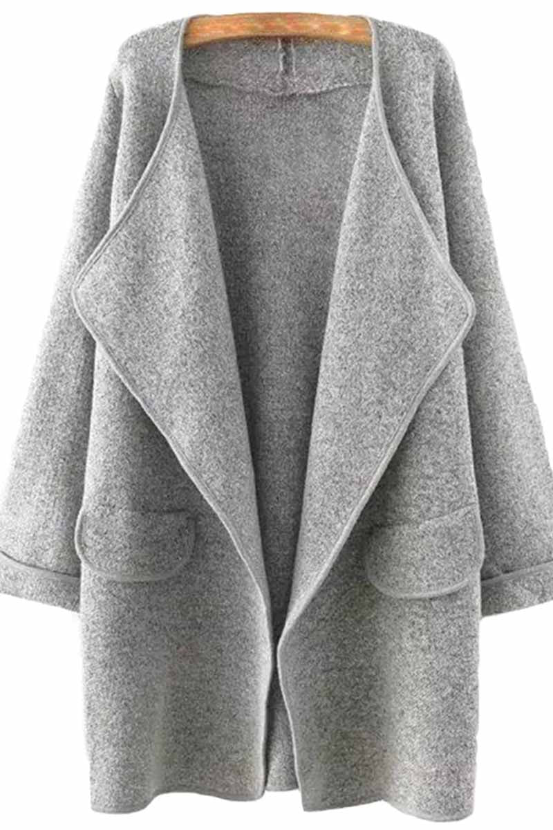 Solid Color Loose Coat With Pockets