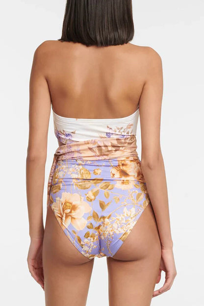 Cutout Floral Tie-Waist One-Piece Swimsuit