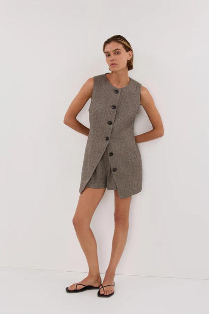 Frankie Choc Tweed Tunic Vest Set