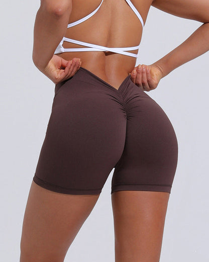 High Waist Hip Lift Back V Yoga Nylon Tight Fitness Shorts