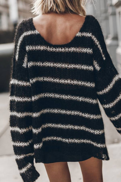 Time for Warmer Layers Fluffy Stripes Relaxed Knit Sweater