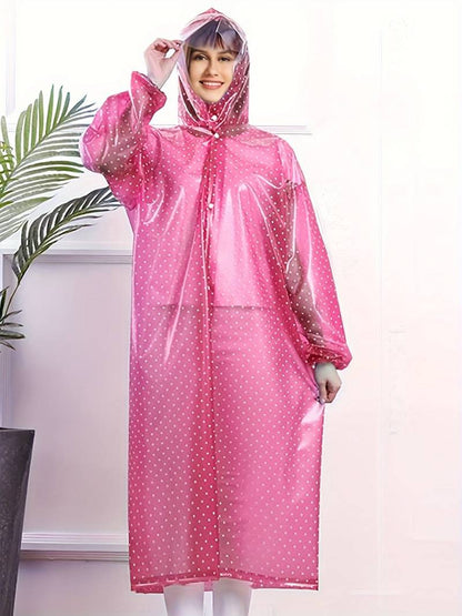 Dotted Waterproof Breathable Rain Jacket with Buttons and Hood for Women | Great for Outdoor Activities