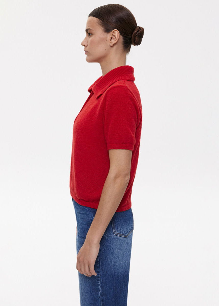 Riviera Knit Polo Shirt – Bold Red Short Sleeve Button Top