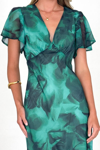 Abstract Print Short Sleeve Belted Wrap Midi Dress