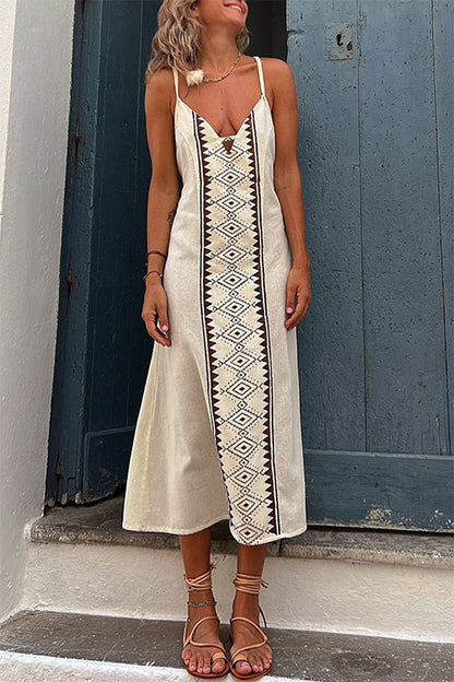 Vestidos sexis con cuello en V, espalda descubierta y frenillo estampado 