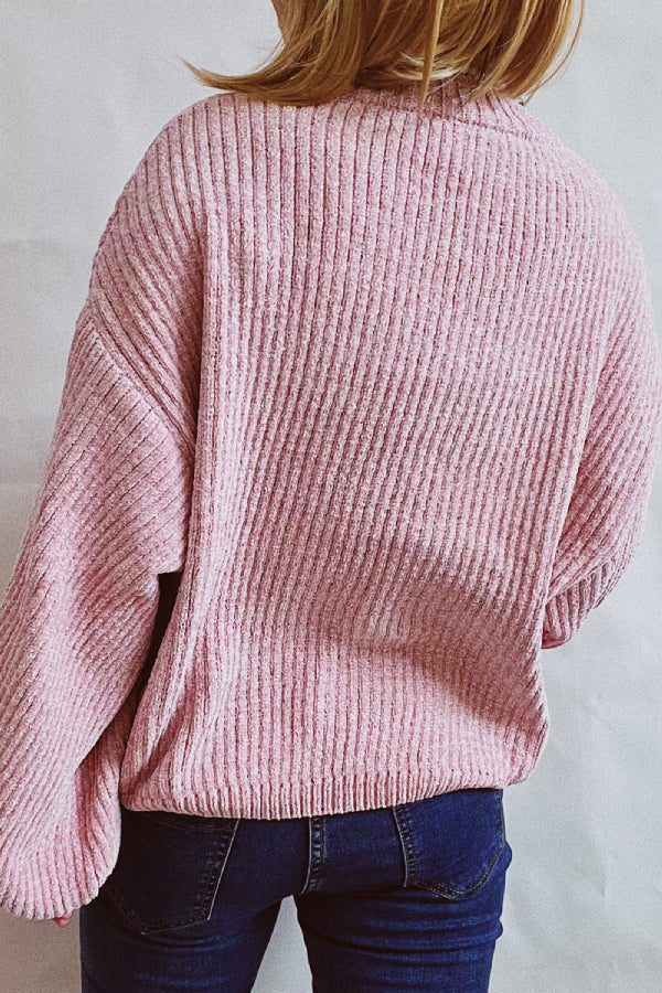 Solid Color Casual Round Neck Lantern Sleeve Short Knitted Sweater