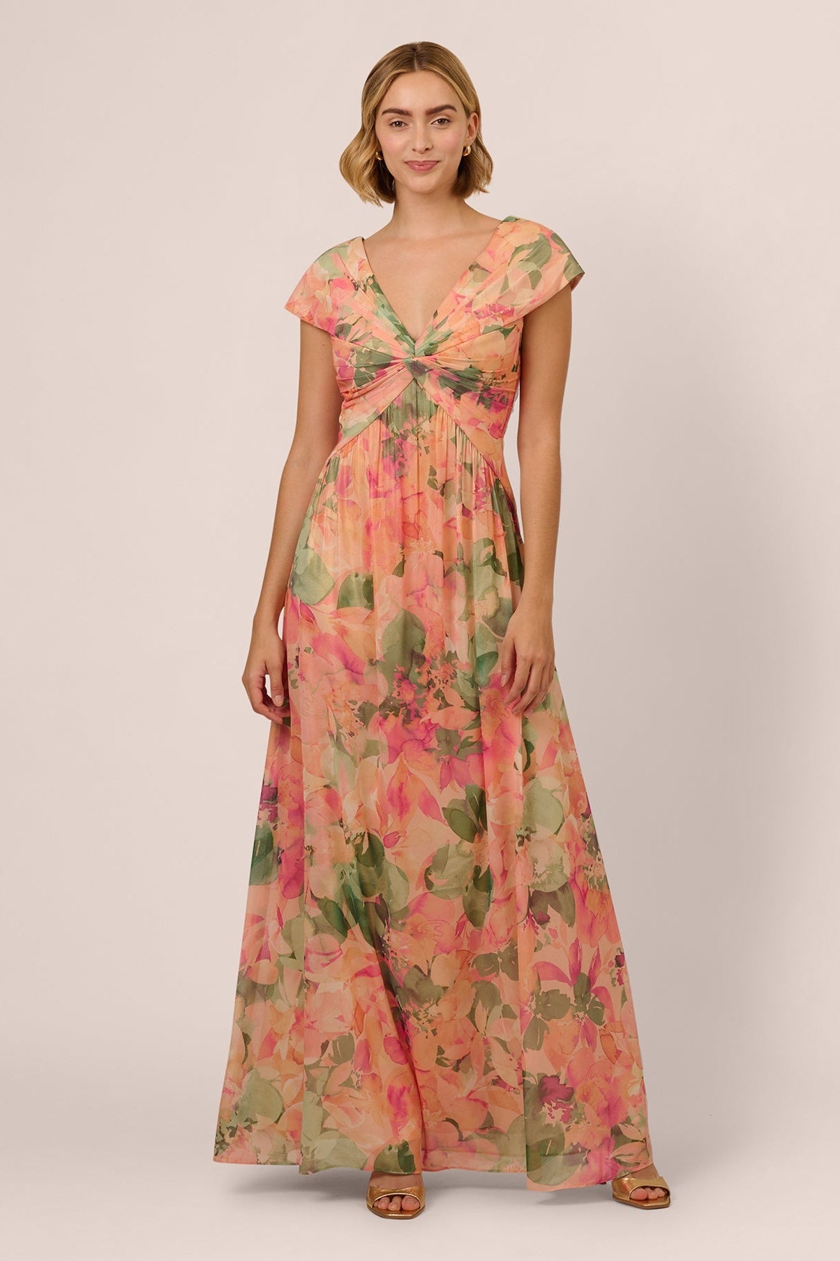 Angela Floral Print Cap Sleeves Maxi Dress
