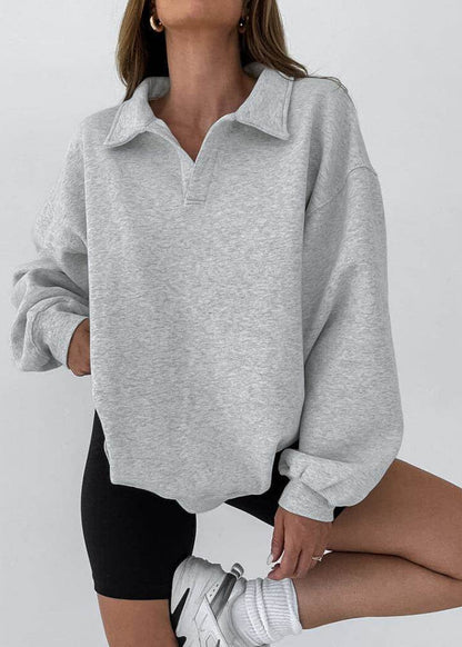 Skyline Polo-Collar Oversized Sweatshirt – Light Blue