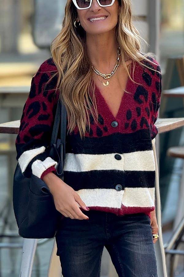 Cárdigan holgado con botones y bloques de color de leopardo de punto Stay Close