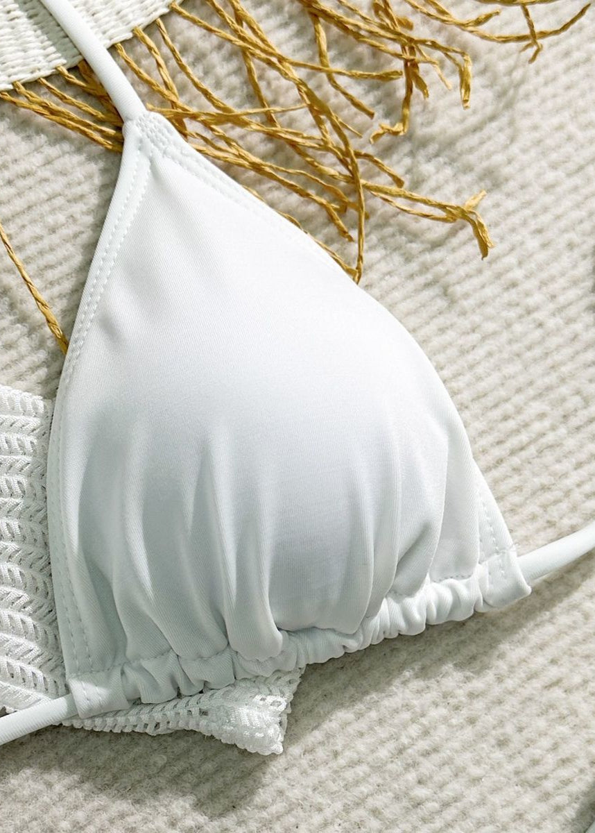 Ocean Drift - White Mesh Knit Beach Dress & Bikini Set