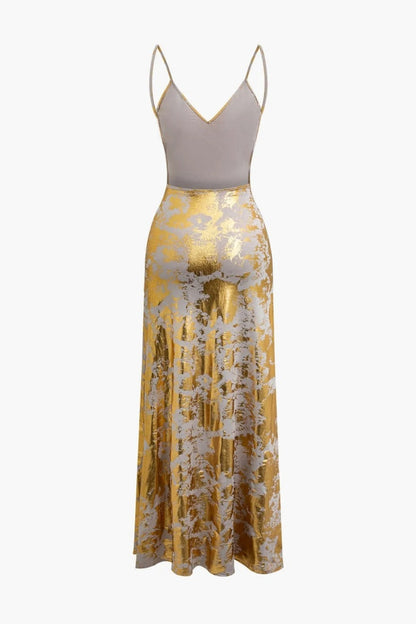Golden Backless Night Out Resort Sleeveless Maxi Dress