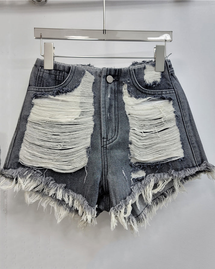 Ripped Beggar Cut-off Denim Shorts