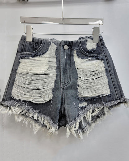 Ripped Beggar Cut-off Denim Shorts
