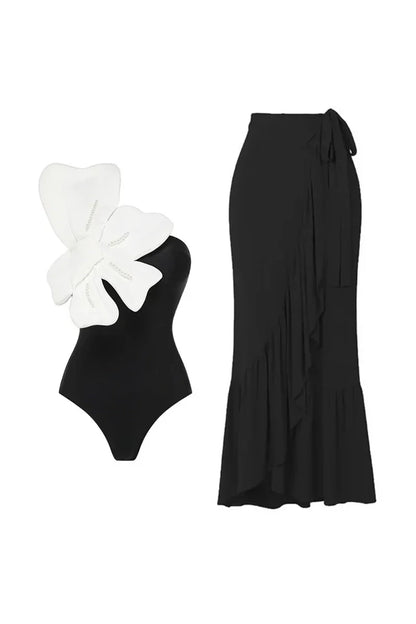 3D Floral Pearl One-Piece Swimsuit