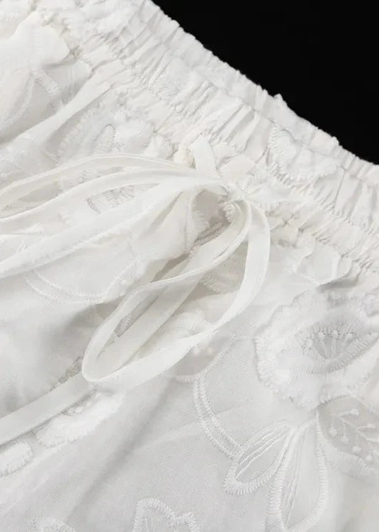 Floral Breeze - Sheer EmbroideRed Shirt & High-Waist Shorts Set