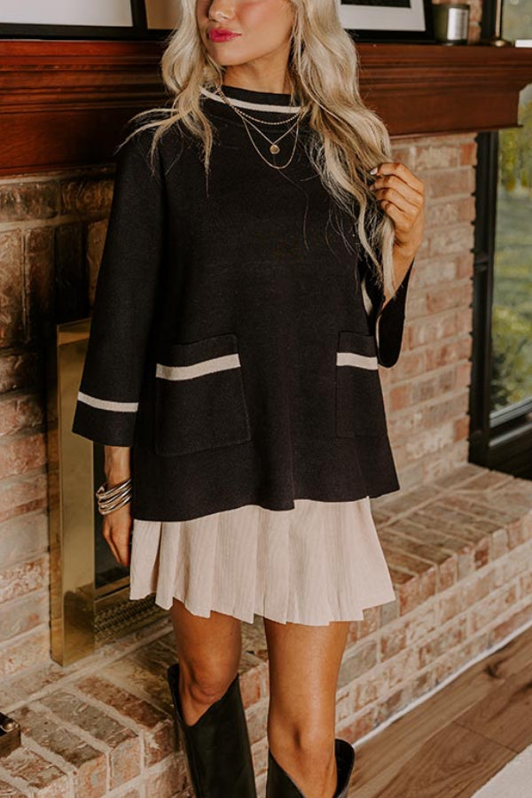 Suéter de punto Class Act con cuello alto, bolsillos y ribetes de color en contraste