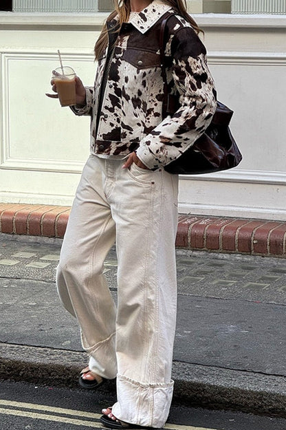 Trendy Asymmetrical Print Short Coat