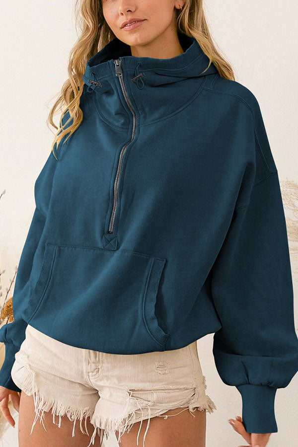 Sudadera con capucha de manga larga con cremallera y cordón ajustable