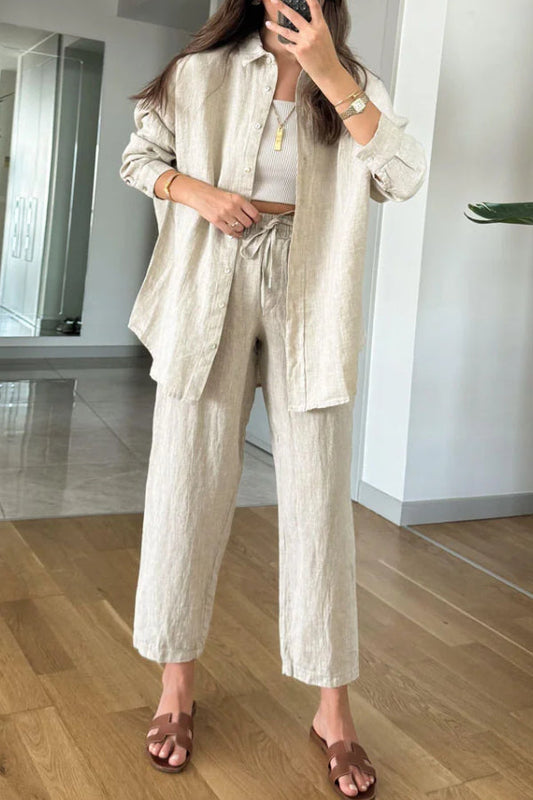 Conjunto de dos piezas de camisa y pantalón corto casual de lino y algodón