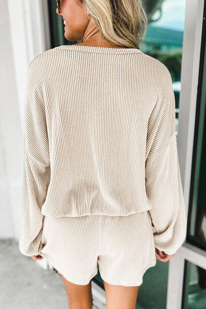 Corded V Neck Slouchy Top \u0026 Pocketed Shorts Set