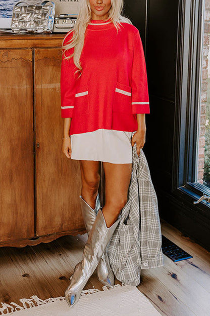 Suéter de punto Class Act con cuello alto, bolsillos y ribetes de color en contraste