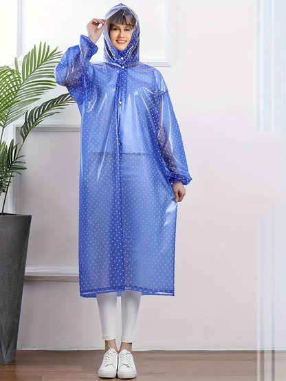 Dotted Waterproof Breathable Rain Jacket with Buttons and Hood for Women | Great for Outdoor Activities