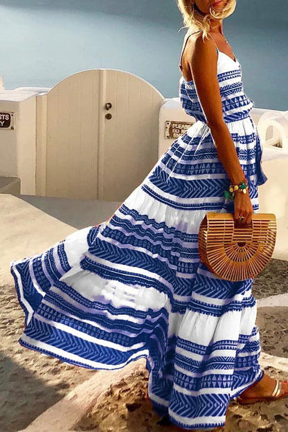 Geometric Printed Loose Ankle Maxi Dress(4 Colors)