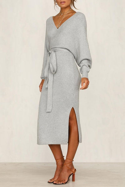 Vestido midi de cuello en V y espalda descubierta (5 colores)