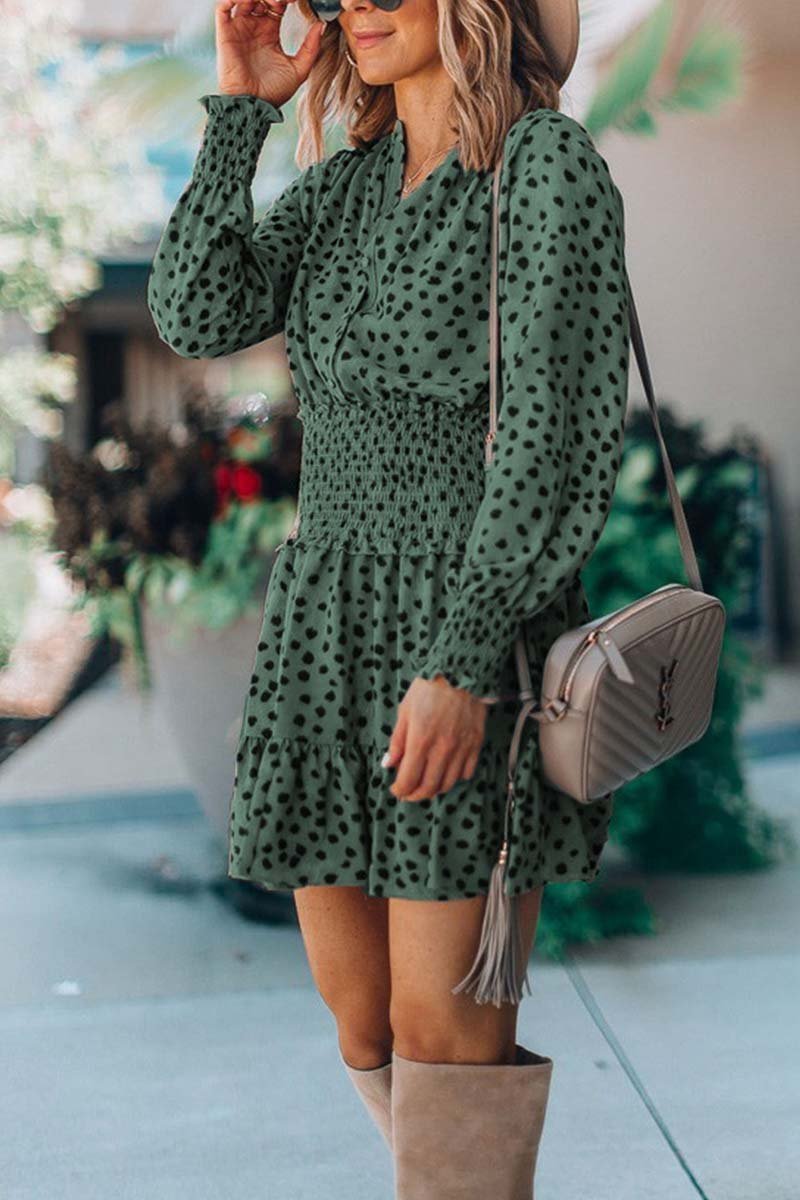 Printing Spotted Dress with Belt