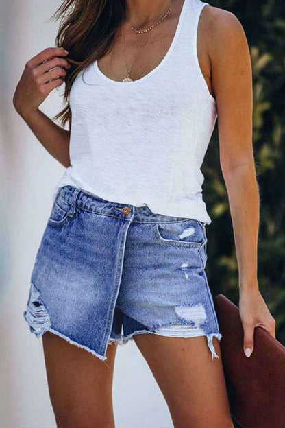 Ripped & Repaired Denim Skirt Shorts