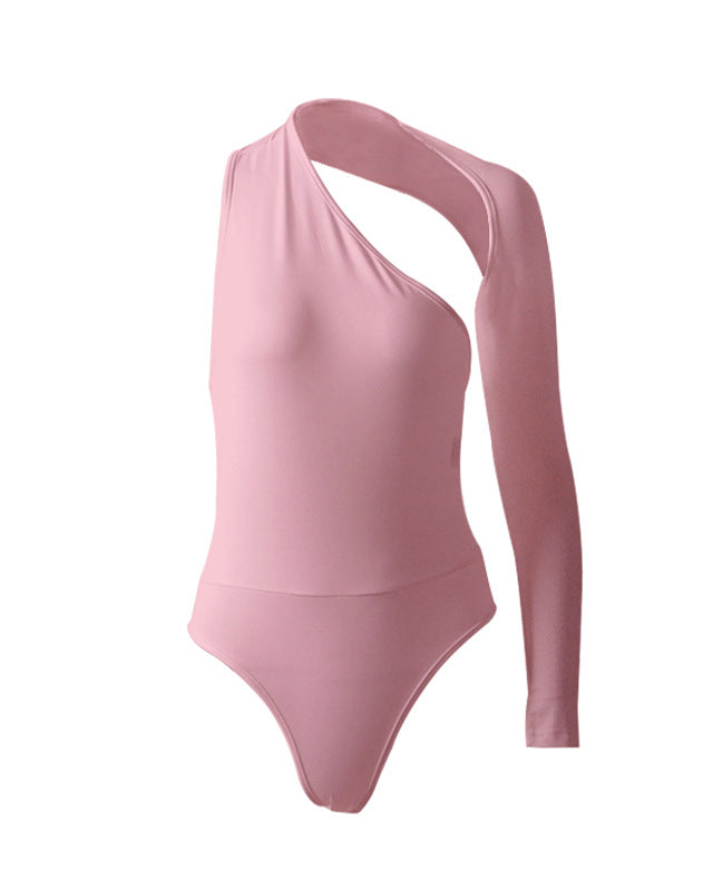 Sexy One Shoulder Bodysuit Milk Silk High Elastic Top