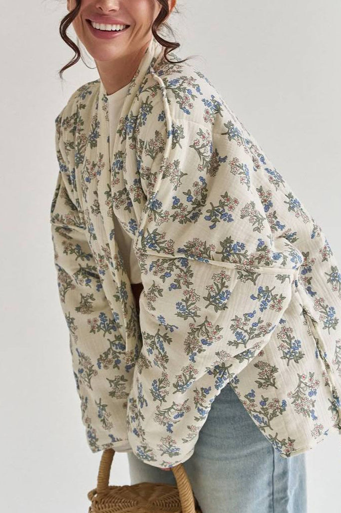 Vintage Floral Print Quilted Coat
