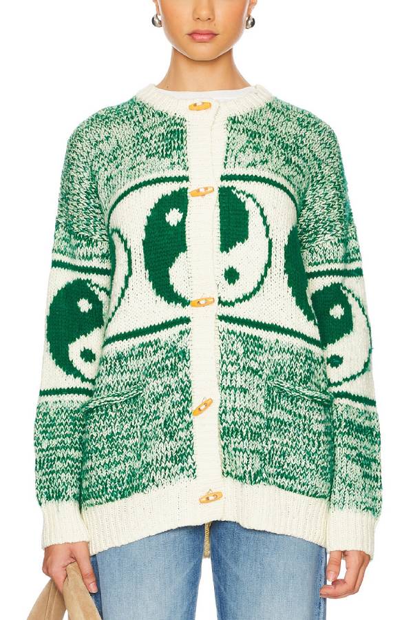Opposites Attract Knit Yin-yangs Print Crewneck Oversized Cardigan