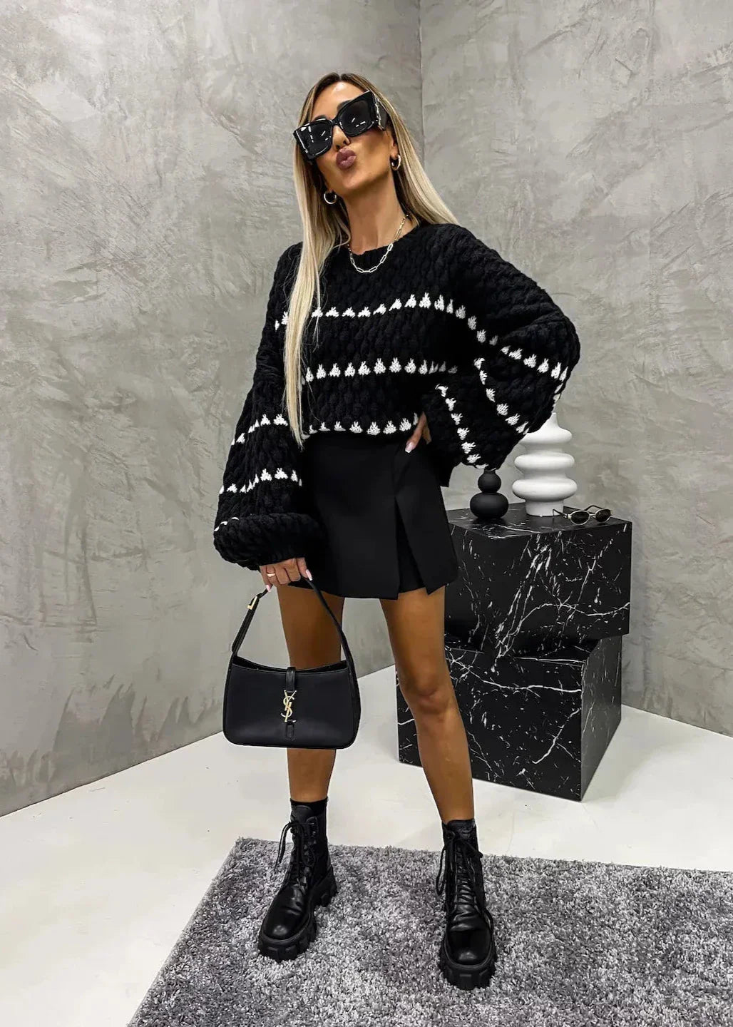 Oversized Thick Knit Twist Stripe Pullover - Plus Size Women's Sweater