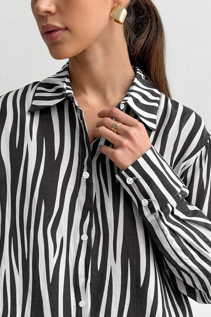 Printed Long Sleeve Casual Loose Fit Blouse