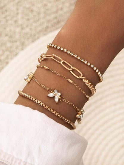 5pcs Rhinestone Butterfly Bracelet for Women