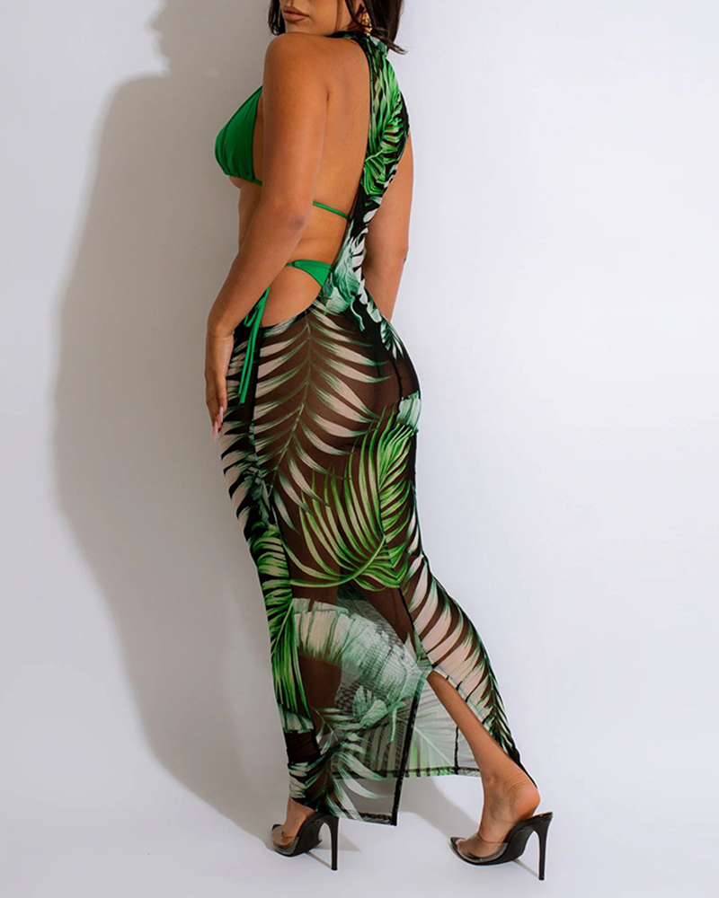 Printed Mesh Maxi Dress Set