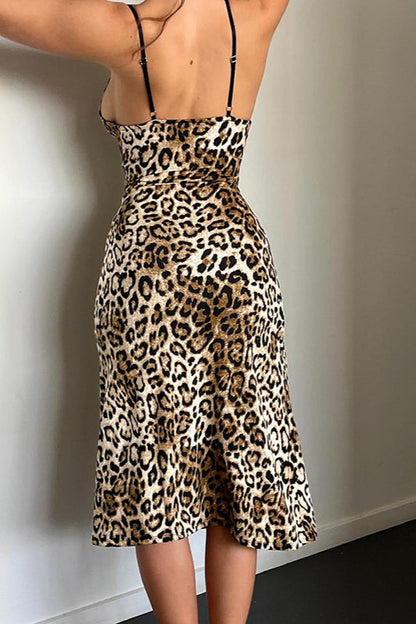 Leopard Lace Trim Cami Midi Dress