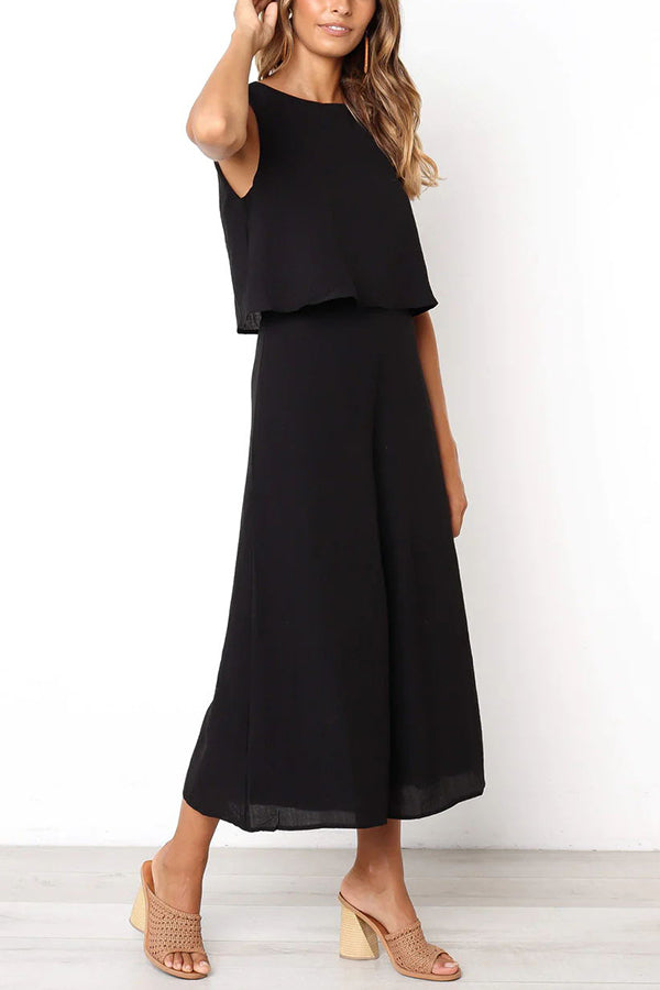 Basic Everyday Round Neck Tank Cropped Wide Leg Jumpsuit