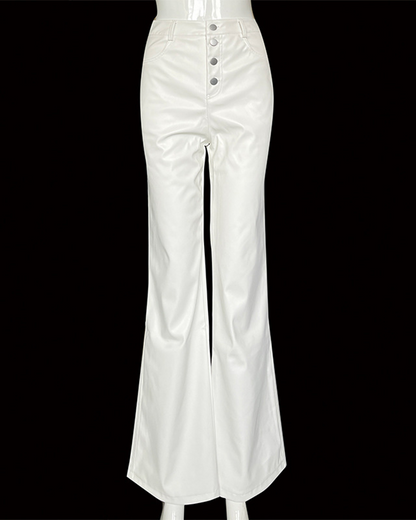 PU Pure Color High-Waisted Straight Casual Leather Pants