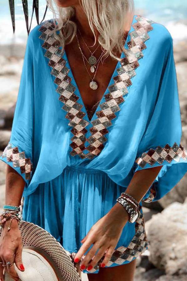 Bohemian Beach Print Kimono Romper