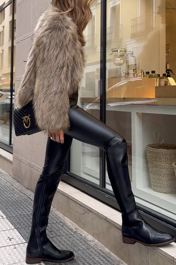 Pantalones casuales de cuero PU con pierna pequeña