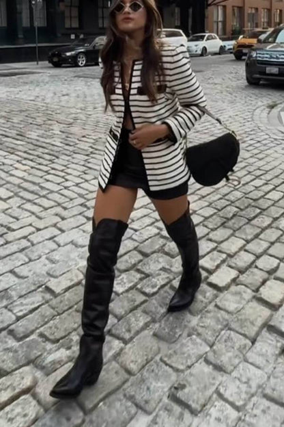 Foster Striped Dickey Jacket in Ivory Black