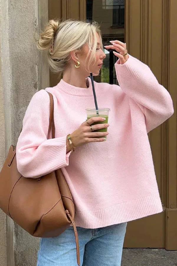 Pink Sweet Round Neck Pullover
