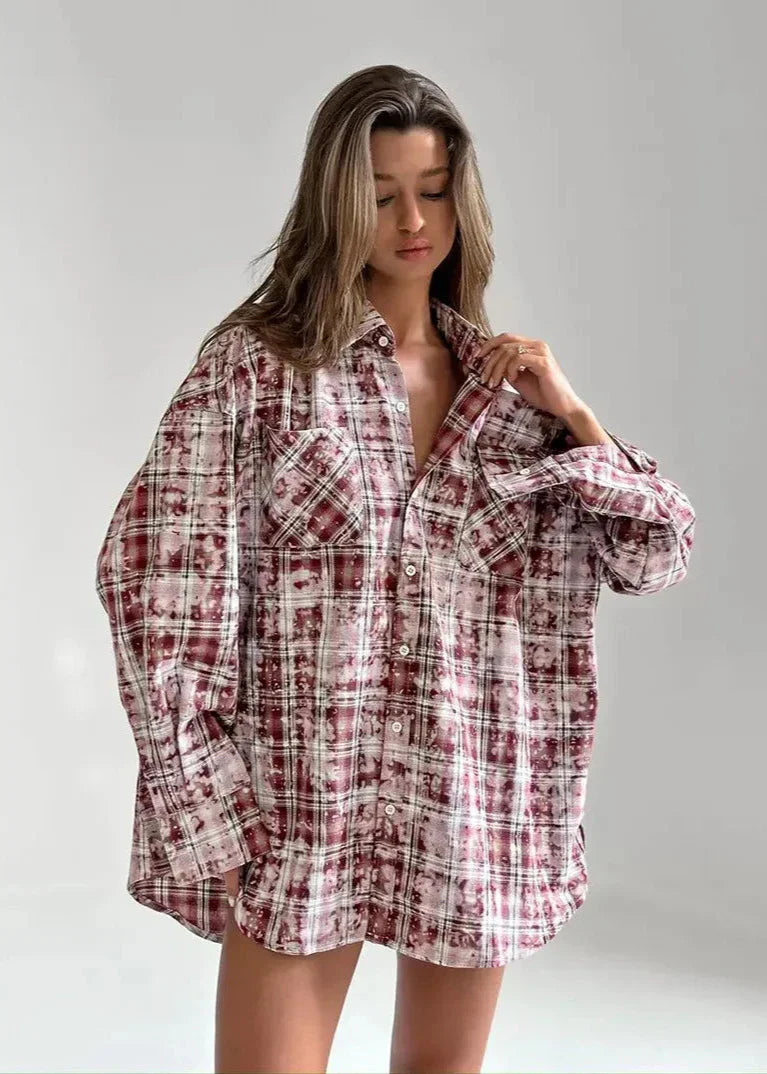 Vintage Plaid Oversized Shirt - Long Sleeve Casual Essential