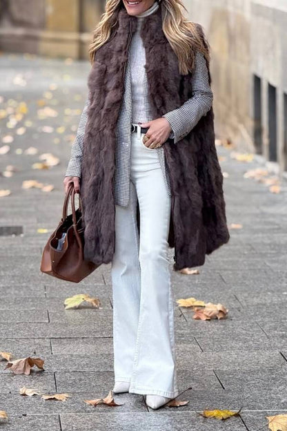 Chaleco de piel color chocolate 3\/4