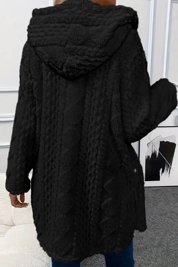 Abrigo de felpa con capucha y botones en la parte delantera con estampado texturizado de rombos