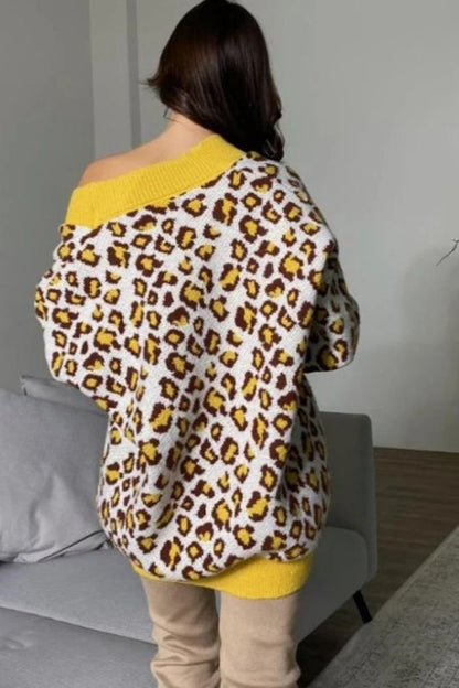Leopard Print Knitted Long Sleeve Cardigan