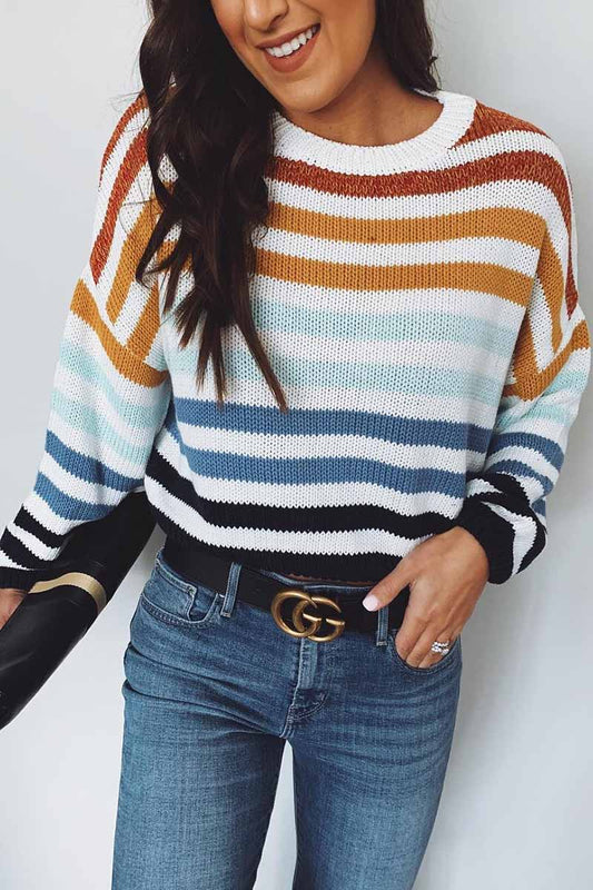 Loose O Neck Striped Sweater