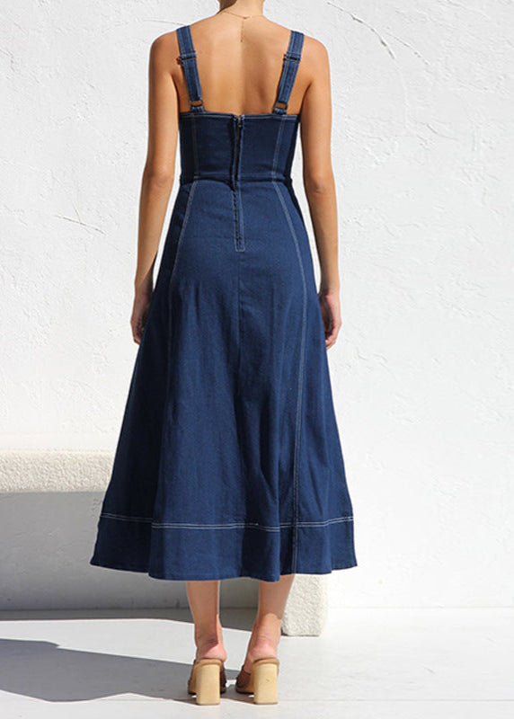 Santorini Indigo - Denim Button-Down Midi Dress